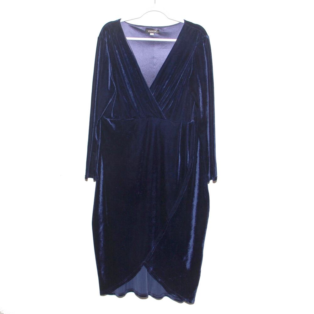 Esprlia Stretch Velvet Faux Wrap Dress Size 16W